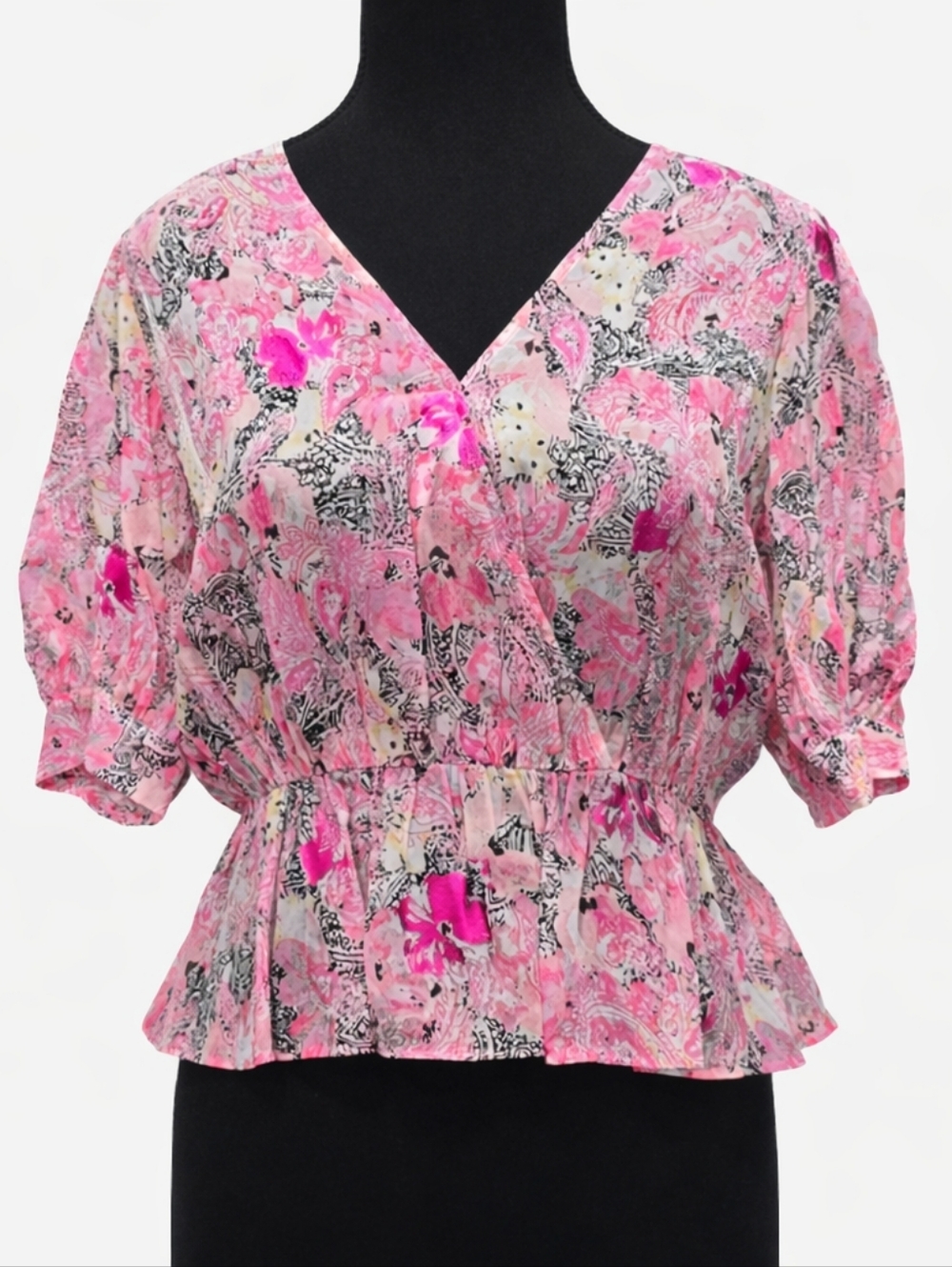The Kooples Paisley Metallic Foil Peplum Blouse NWT Size 1 (Small) V-Neck